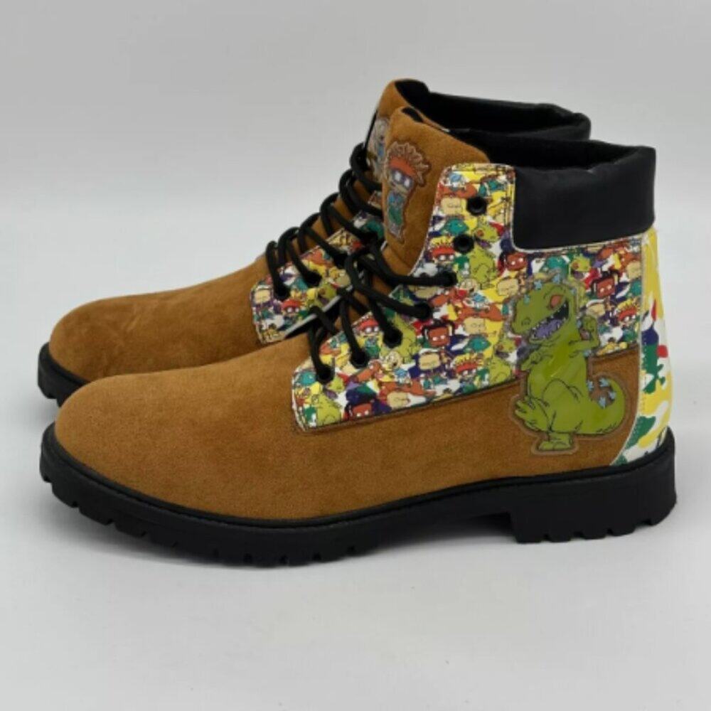 Nickelodeon Rugrats Boots Mens 10 Brown Reptar Faux Suede Lace Combat -FLAW